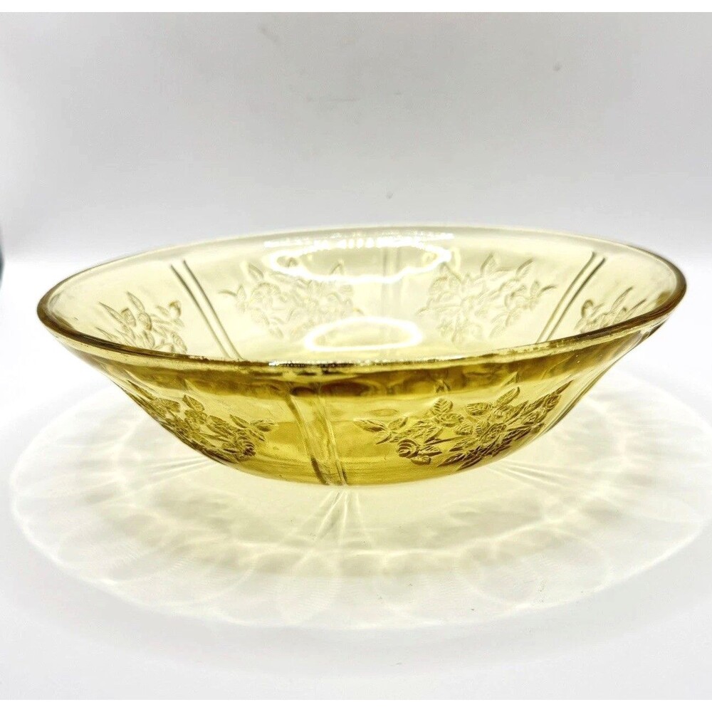 Vintage Amber Sharon Cabbage Rose Federal Depression Glass Serving Bowl 8 1/2”